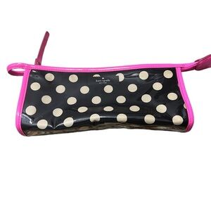 KATE SPADE Small Heddy Rose Avenue Polka Dot Cosmetics Bag in B/W and Hot Pink